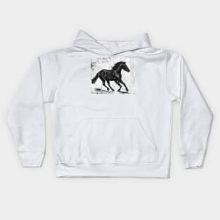 Painting of a Gorgeous Black Mustang Horse Running Kids Hoodie